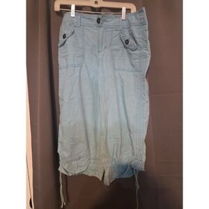 Bamboo Traders Light Blue Cargo Capri Pants, Women's Size 8, Drawstring Hem